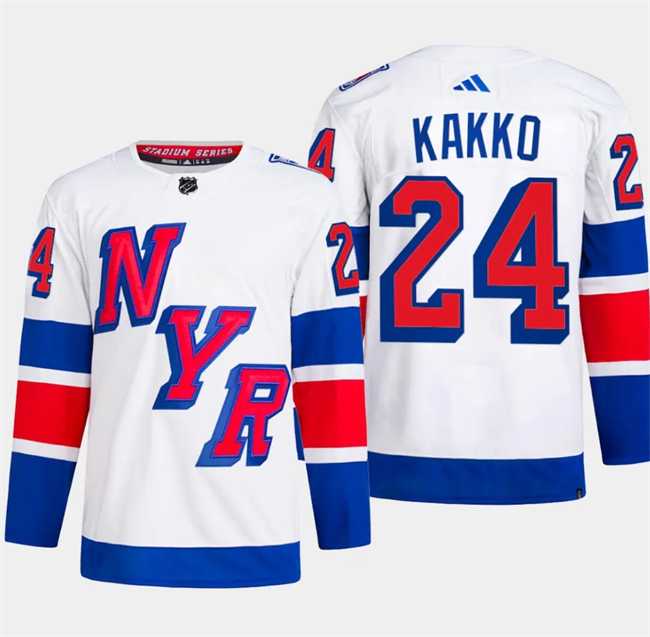 Mens New York Rangers #24 Kaapo Kakko White 2024 Stadium Series Stitched Jersey Dzhi->new york rangers->NHL Jersey